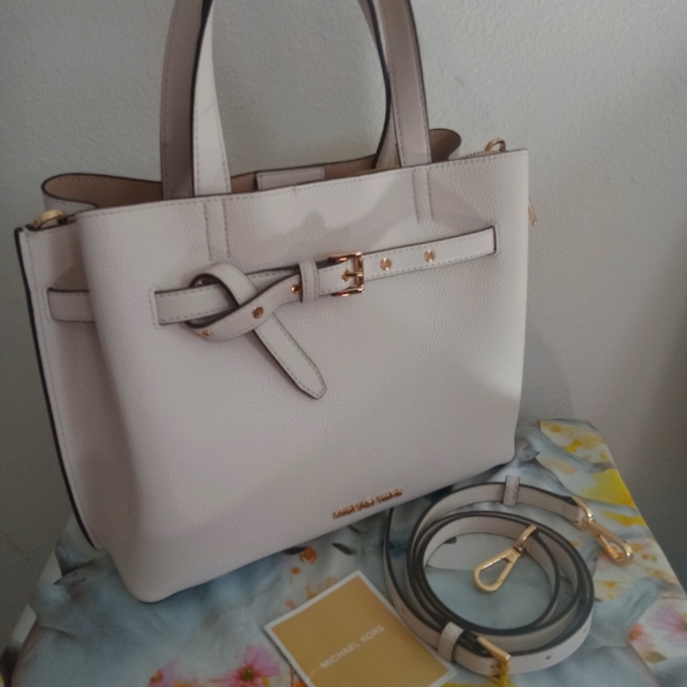 Michael Kors White Pebbled Leather Satchel with Gold Hardware